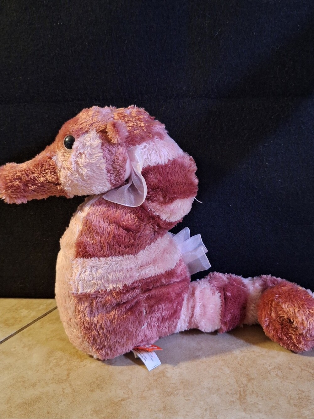 Wild Republic Cuddlekins Pink Striped Seahorse Bean Bag Plush 10" Sheer Fins